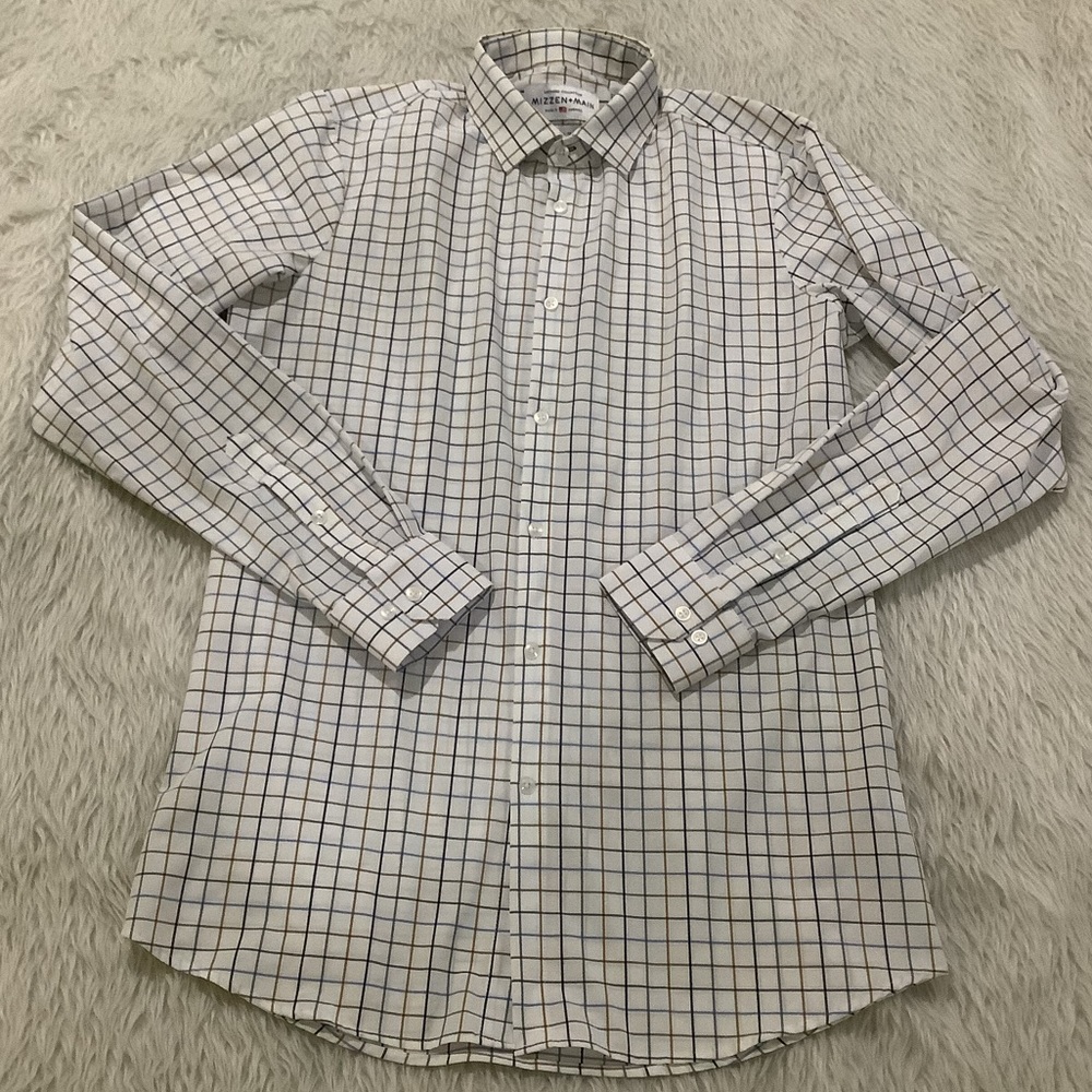 Mizzen + Main Performance Collection White Plaid Shirt tall Trim Fi…